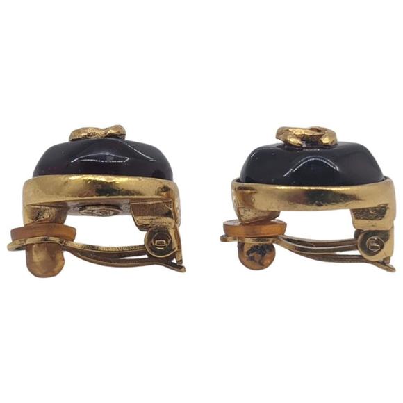 CHANEL Coco Round Earrings with Red Stone, GP 99P, Gold, Red, Women's